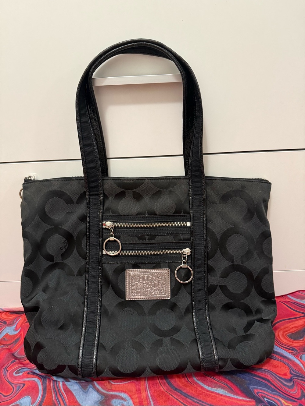 Vintage Y2K Coach Poppy Black Optic C Monogram Pocket Tote